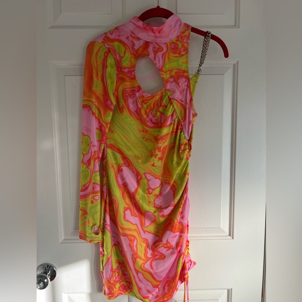 Dolls Kill Green Pink Asymmetrical Mini Dress